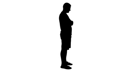 Silhouette of thoughtful man standing with arms crossed contemplating life's direction, ideal for conveying pensive moments of reflection and decision making