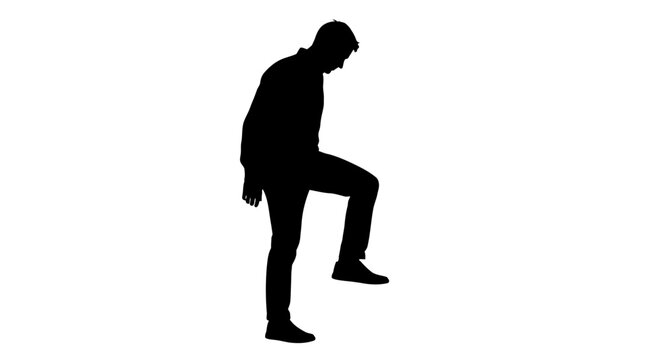 Dynamic silhouette of a man stepping up for success, embodying ambition and progress in a modern and minimalist design, perfect for motivational concepts