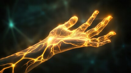 Glowing Hand with Energy Flow and Neural Patterns