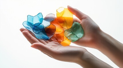 Colorful Glass Pieces Held in Hands