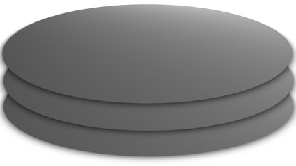 A stack of three smooth, gray, oval disks with soft shading creates a simple, minimalist 3D form on a white background, giving a clean and modern look.