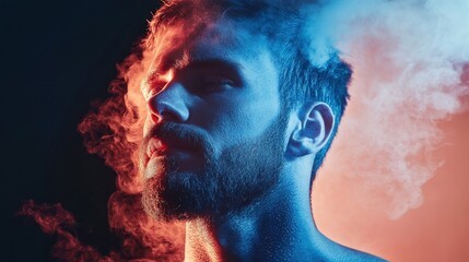 Dramatic Portrait with Smoke and Colored Lighting