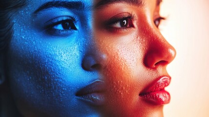 Dramatic Portrait with Facial Color Split Effect