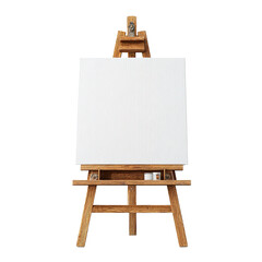 Wooden easel with blank canvas, isolated on transparent background