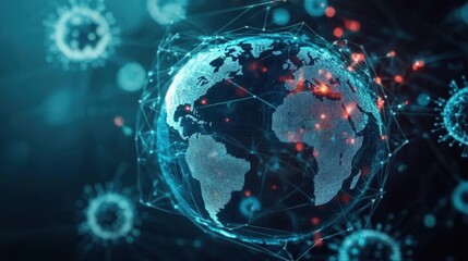 Global Digital Network with Virus Particles Visualized