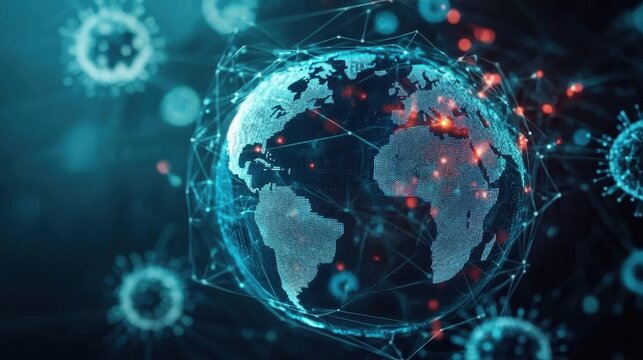 Global Digital Network with Virus Particles Visualized