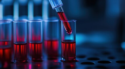 Lab Experiment with Red Liquid in Test Tubes