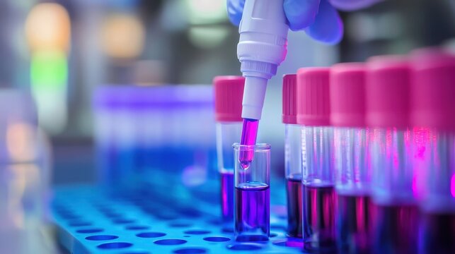 Colorful laboratory pipetting with test tubes and liquids
