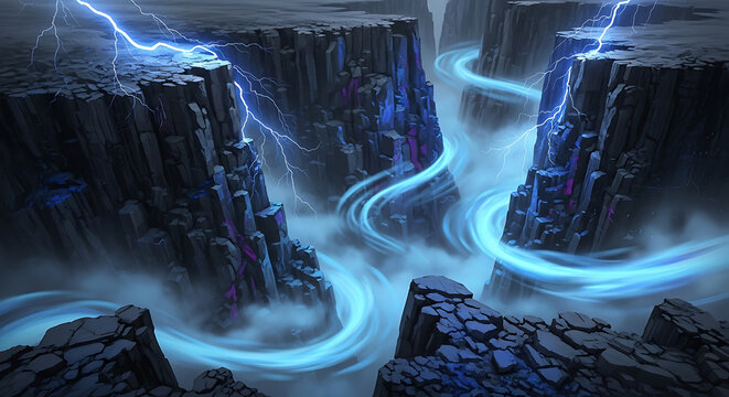 Epic canyon with electric blue energy flowing through