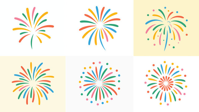 Colorful abstract fireworks bursts on a light background set