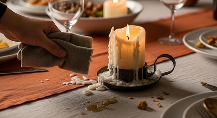 Elegant dinner party clean up with candlelight ambiance ready for your next event or celebration