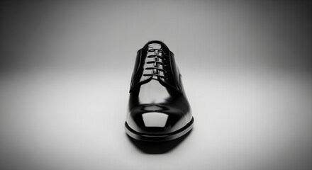 Single shiny black leather dress shoe closeup