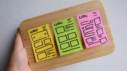 website wireframe sketch, UX mobile application wireframe. Sketch, prototype, framework, layout future app design project. 