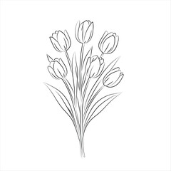 Vintage engraving style tulip flower. Retro botanical ink line art illustration.