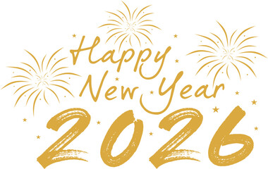 Happy New Year 2026 vector, golden effect, brush painted style, fireworks, explosion