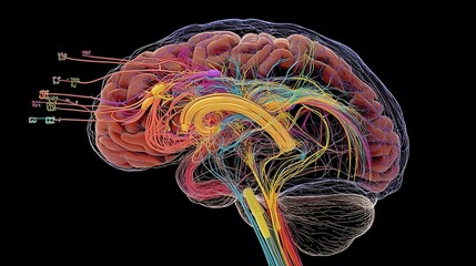 Intricate Neural Pathways in Human Brain Visualization