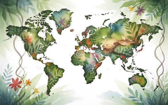 World map with floral design