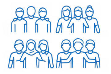 People group icon set showing connection, team, community, support, and friendship, transparent background