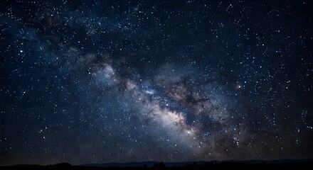 Stunning Milky Way Galaxy Over Dark Horizon - Detailed Astrophotography