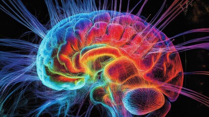 Colorful neural pathways in vibrant brain illustration