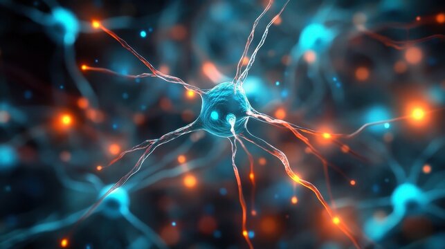 Vibrant Neuron Network Visualization in Blue and Orange