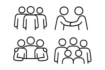 People group icons displaying community, friendship, teamwork, and social connection with transparent background