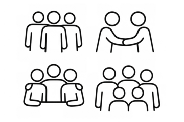 People group icons displaying community, friendship, teamwork, and social connection with transparent background