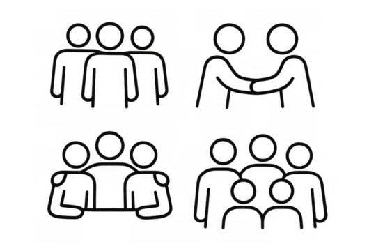 People group icons displaying community, friendship, teamwork, and social connection with transparent background
