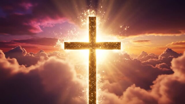 A luminous cross against a dramatic sky with golden light
