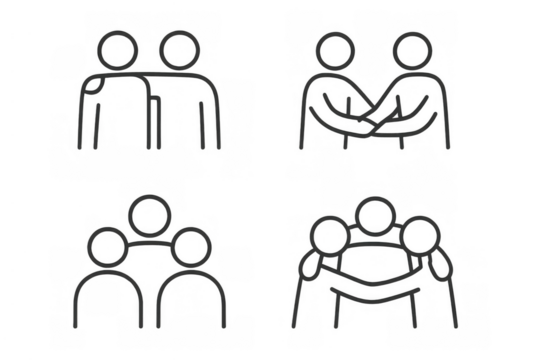 People icon set showing concepts of friendship, group unity, teamwork, support, and relationship on transparent background
