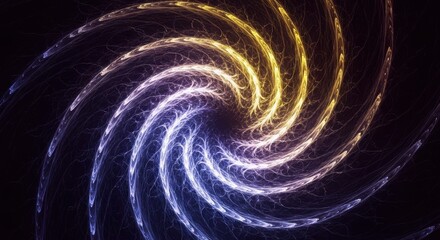 Mesmerizing Fractal Spiral Nebula with Electric Blue and Golden Yellow Hues.