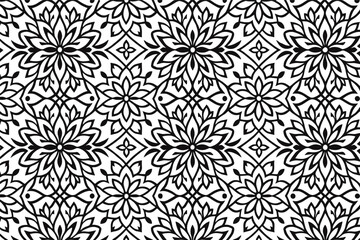 Intricate Bold Seamless Floral Mandala Pattern in Black and White Vector