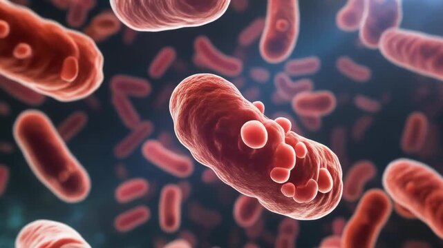 Visualization of many bacteria microorganisms floating with dark blue background, bacteria concept for medical or scientific background
