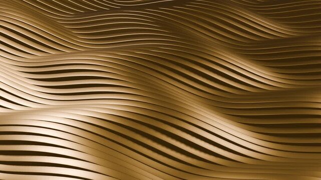 Golden Wavy Lines Abstract Background Texture with Smooth Curves and Shadows