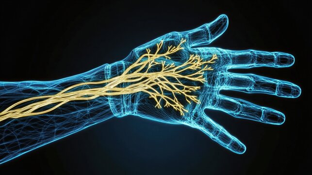 Futuristic Hand with Neural Pathways Visualization
