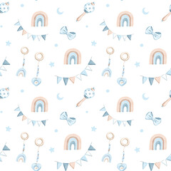 Gentle Watercolor Baby Nursery Seamless Pattern