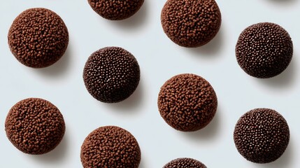 Assorted chocolate truffles arranged artistically on a light background, showcasing various textures and colors, perfect for dessert lovers and culinary enthusiasts seeking indulgent treats