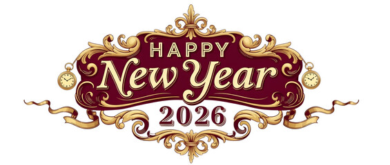 Happy new year 2026 ornate decorative emblem isolated on white background