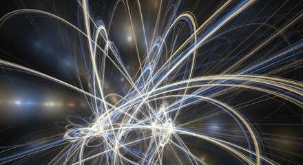 Abstract Digital Art - Luminous White Energy Trails Against Dark Space.