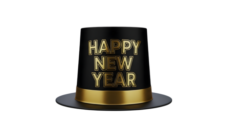 Elegant black and gold happy new year cake isolated on transparent background