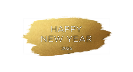Golden happy new year 2026 brush stroke isolated on transparent background
