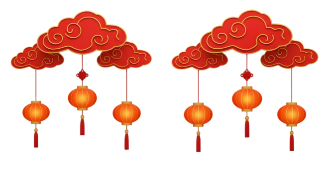 Chinese new year lanterns and clouds decoration isolated on transparent background - Powered by Adobe