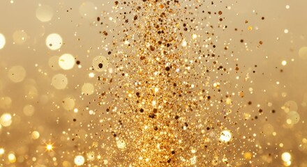 Golden Glitter Cascade - Sparkling Particles on a Bokeh Background, Festive Celebration.