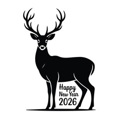 Obraz premium Deer with happy new year 2026 text isolated on white background