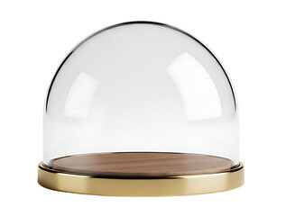 Luxury Glass Dome Display Case with Wood Base and Gold Rim on Transparent Background
