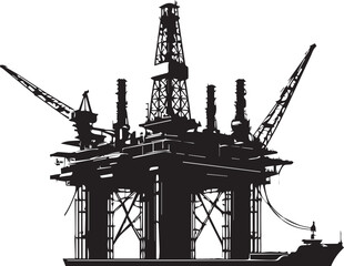 Offshore Oil Rig Silhouette with Supply Vessel Vector Illustration Graphic .eps
