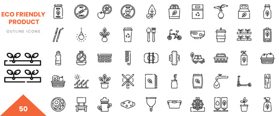 A collection of eco-friendly product outline icons showcasing sustainable living elements.