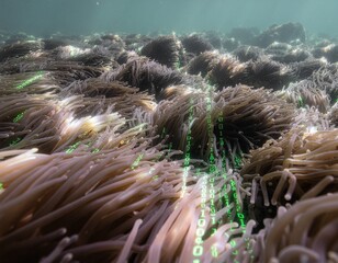 Underwater Coral Reef with Digital Overlay A Fusion of Nature and Technology