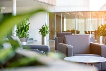 Elegant waiting area with comfortable seating and natural light in modern building