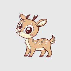 Adorable Cartoon Fawn Vector Illustration with Big Eyes and Antlers in Kawaii Style Isolated on Gray Background Cute Baby Deer Character Design for Children